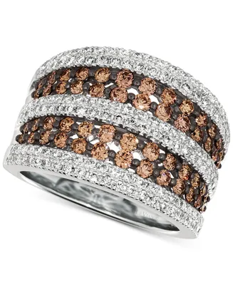 Le Vian Chocolate Diamond (1 ct. t.w.) & Nude Diamond (3/4 ct. t.w.) Multirow Statement Ring in 14k White Gold