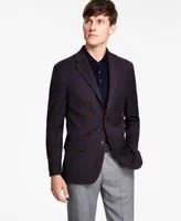 Tommy Hilfiger Men's Modern-Fit Burgundy Plaid Sport Coat