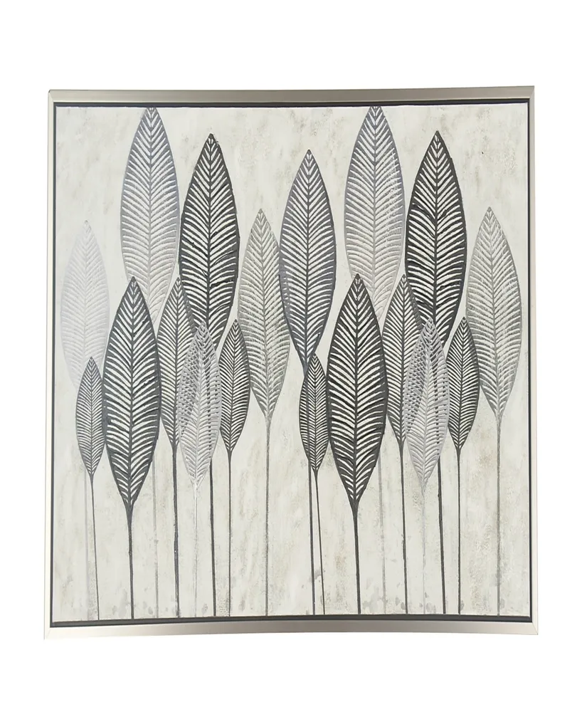 Rosemary Lane Canvas Leaf Framed Wall Art with Silver-Tone Frame, 55" x 1" x 27"