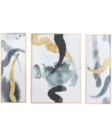 CosmoLiving by Cosmopolitan White Porcelain Abstract Framed Wall Art with Gold-Tone Aluminum Frame Set of 3, 15.7" x 1.5" x 35.5"