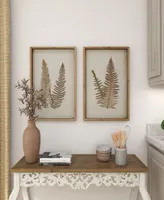 Rosemary Lane Wood Fern Leaf Framed Wall Art with White Backing Set of 2, 19" x 25"