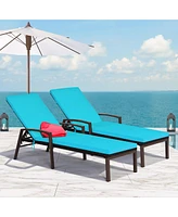 Costway 2PCS Patio Rattan Lounge Chair Chaise Recliner Back Adjustable Cushioned