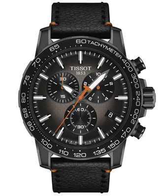 Tissot Men's Swiss Chronograph Supersport Black Leather Strap Watch 46mm