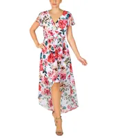 julia jordan Women's Printed Faux-Wrap High-Low Dress