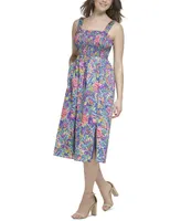 kensie Women's Printed Smocked-Bodice Dress