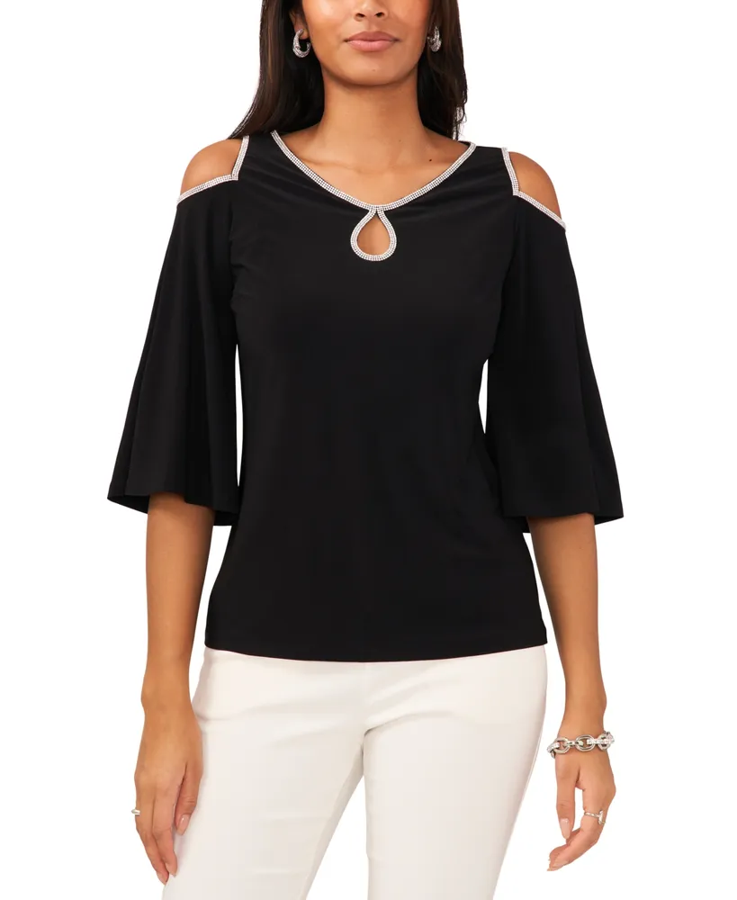 Msk Women's Cold-Shoulder Rhinestone-Trim Top