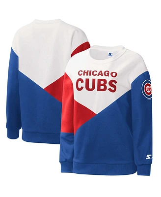 Women's Starter White, Royal Chicago Cubs Shutout Pullover Sweatshirt