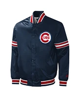 Men's Starter Navy Chicago Cubs Slider Satin Full-Snap Varsity Jacket