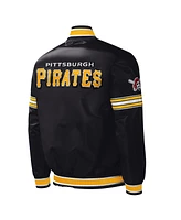 Men's Starter Black Pittsburgh Pirates Midfield Satin Full-Snap Varsity Jacket