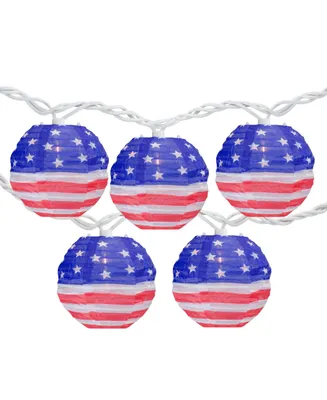 Northlight 10-Count American Flag 4th of July Paper Lantern Lights 8.5' White Wire