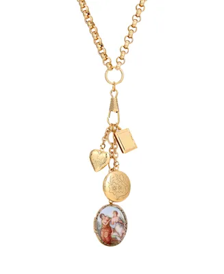 2028 Glass Cameo Lockets Charm Necklace