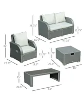 Outsunny 6-Piece Outdoor Rat Wicker Sofa Set w/ Gas Adjustable Sofa,