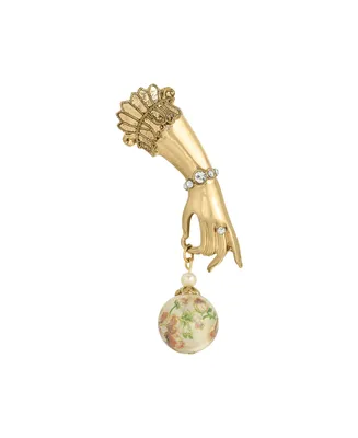 2028 Gold Tone Ladies Hand Pin with Flower Bead Charm