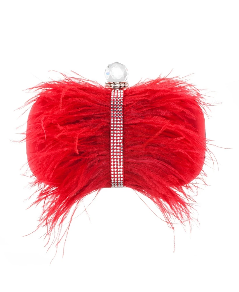 Women's Feather Embellished Minaudiere Clutch