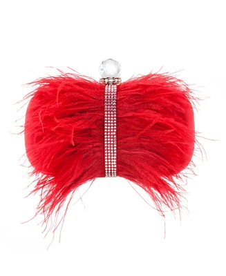 Women's Feather Embellished Minaudiere Clutch