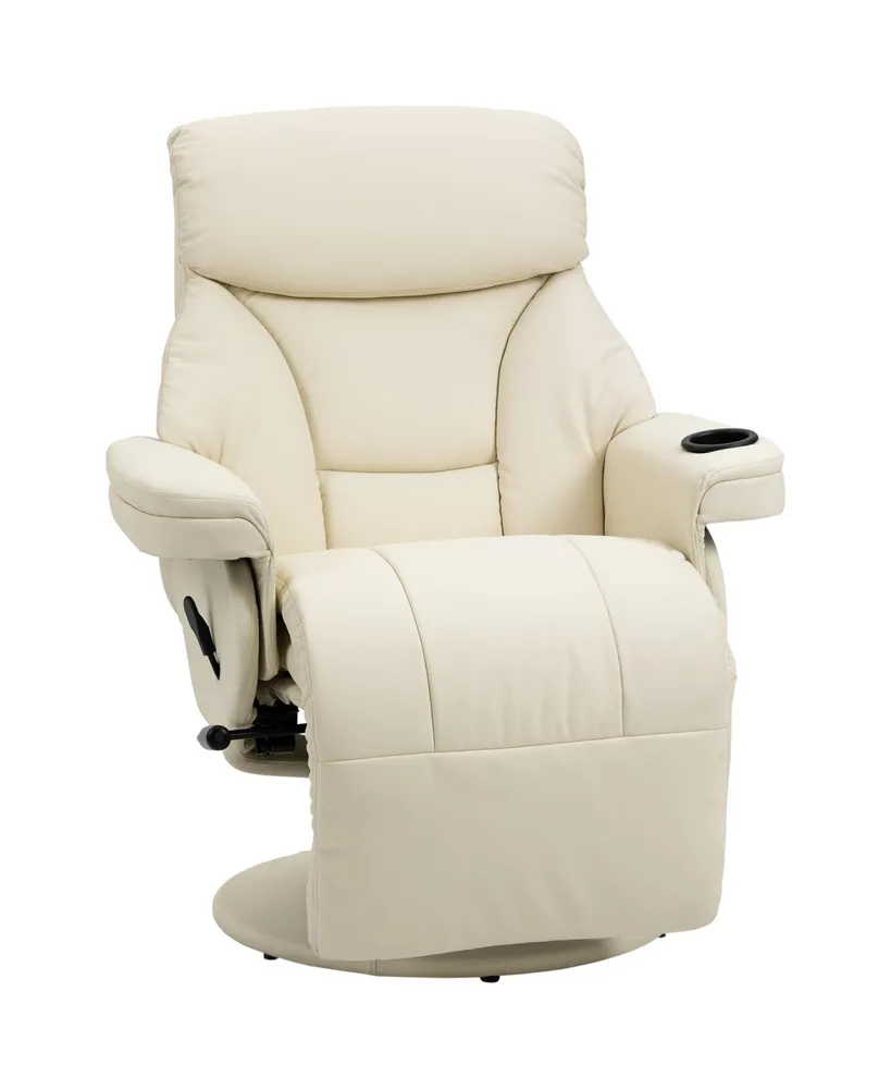 Homcom Manual Recliner, Swivel Lounge Armchair, Footrest and Cup Holder for Living Room, Cream White