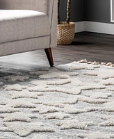 nuLoom London Raven Modern Stars High Low Shaggy Tassel 8'10" x 12' Area Rug - Silver