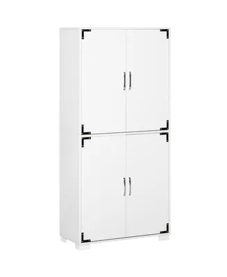 Homcom Industrial Style 4-Door Cabinet Pantry Cupboard with Storage Shelves for Bedroom and Living Room, White