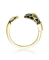 Ra 14K Gold Plated Green Cubic Zirconia Modern Inlaid Ring