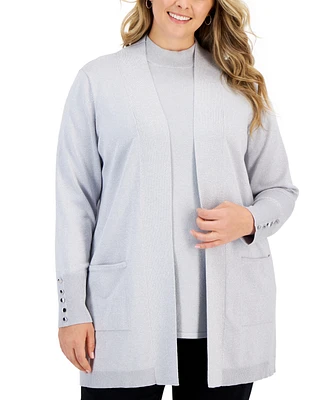 Jm Collection Plus Size Metallic Open-Front Cardigan, Created for Macy's
