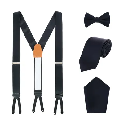Trafalgar Men's Sutton Solid Color Silk Brace Bow Tie Necktie and Pocket Square Set