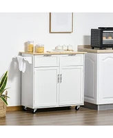 Homcom 41" Kitchen Storage Utility Island w/ Wheels, Drawers & Towel Rack,