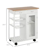 Homcom Rolling Kitchen Trolley Cart Storage Cabinet with Wheels Basket Drawer