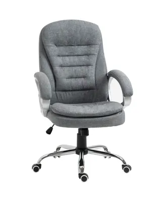 Vinsetto Executive Swivel Office Computer Desk Chair with Armrests Linen Fabric Grey