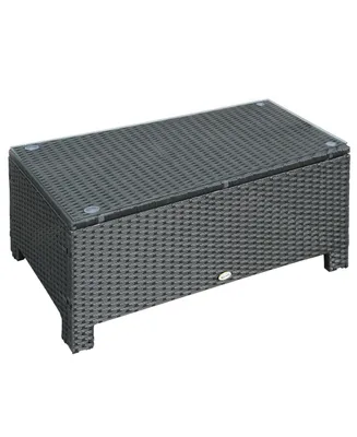 Outsunny Patio Coffee Table, Large Side Table, Hand-Woven Pe Rattan, Weather Resistant Wicker, Outdoor Furniture for Garden, Black
