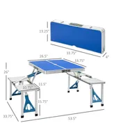 Outsunny Porch or Camping Picnic Table Folding with Carry Handle, Portable Outdoor Table with Bench, Patio Table with Umbrella Hole
