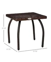 Outsunny Rattan Wicker Side Table, End Table with All-Weather Material for Outdoor, Garden, Balcony, or Backyard, Brown