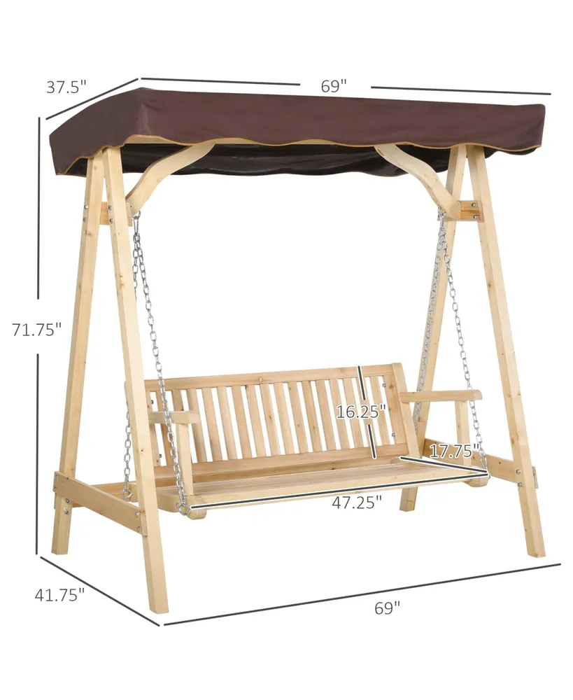 Outsunny 2-Person Outdoor Swing Porch Swing with Wooden Stand, Strong A-Frame Design, & Adjustable Water-Fighting Canopy