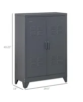 Homcom Metal Storage Cabinet Utility Organizer w/ Louvered Locker Doors, Grey