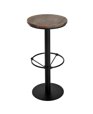 Homcom 42" Rustic Industrial Metal Stand Bar Table with Round Pinewood Top