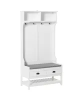 Homcom Coat Rack and Bench Hall Tree Organizer with 4 Hooks and 2 Drawer, White