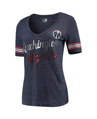 Women's New Era Heathered Navy Washington Wizards Tri-Blend U-Neck Jersey T-shirt