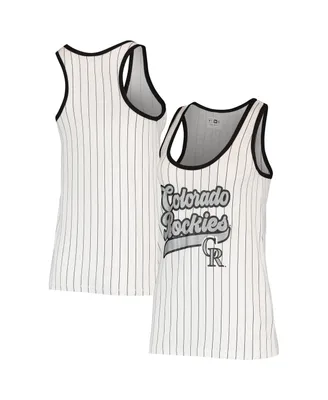 Women's New Era White, Black Colorado Rockies Pinstripe Scoop Neck Tank Top