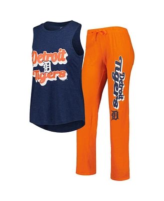 Women's Concepts Sport Orange, Navy Detroit Tigers Wordmark Meter Muscle Tank Top and Pants Sleep Set