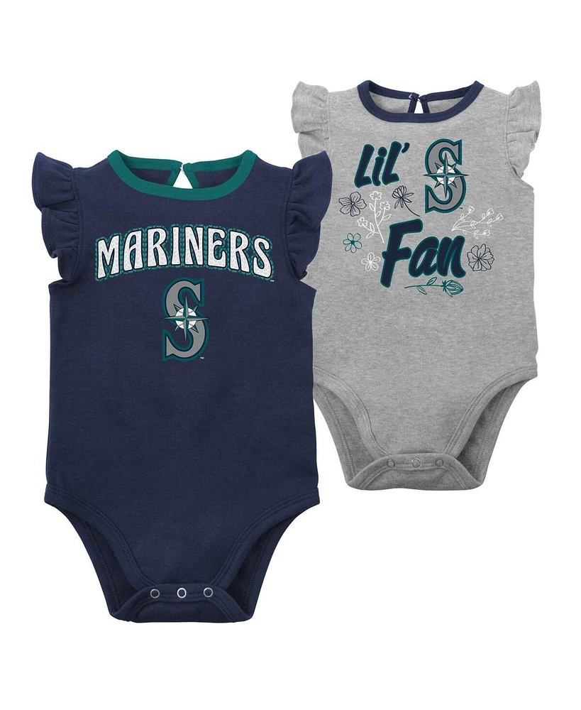 Newborn and Infant Boys Girls Navy, Heather Gray Seattle Mariners Little Fan Two-Pack Bodysuit Set