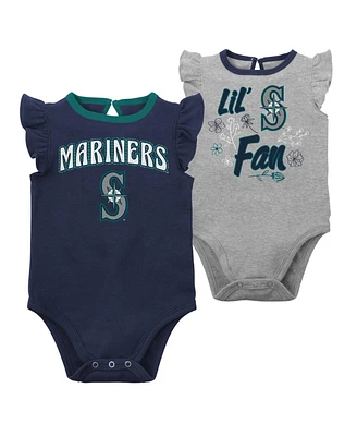 Newborn and Infant Boys Girls Navy, Heather Gray Seattle Mariners Little Fan Two-Pack Bodysuit Set