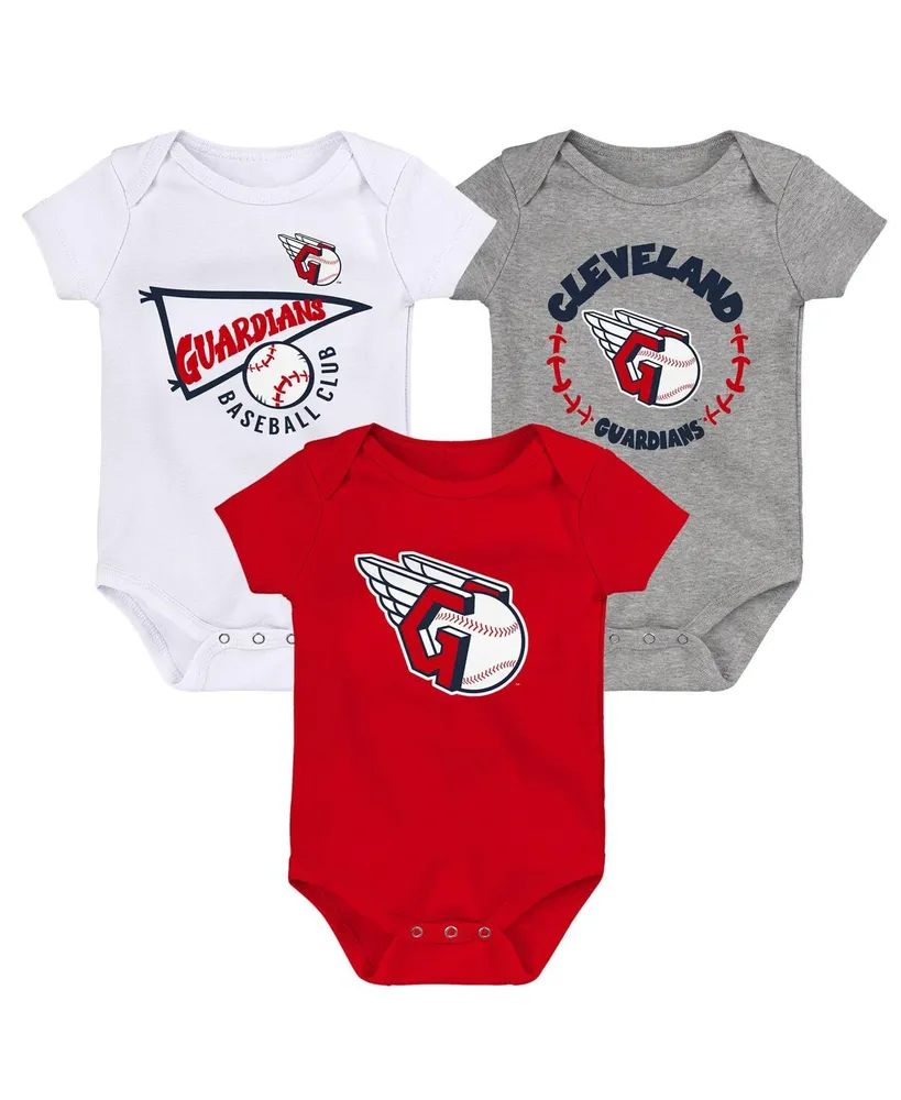 Infant Boys and Girls Red White Heather Gray Cleveland Guardians Biggest Little Fan 3-Pack Bodysuit Set