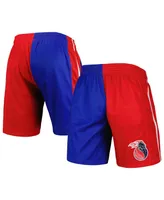 Men's Mitchell & Ness Blue and Red Detroit Pistons Hardwood Classics 2003 Split Swingman Shorts