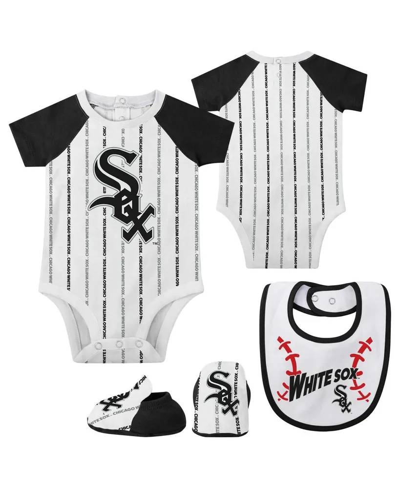Newborn and Infant Boys and Girls White Chicago White Sox Three-Piece Play Ball Raglan Bodysuit, Booties and Bib Set