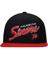 Men's Mitchell & Ness Black, Red Philadelphia 76ers Team Script 2.0 Fitted Hat