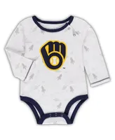 Newborn and Infant Boys Girls Navy, White Milwaukee Brewers Dream Team Bodysuit, Hat Footed Pants Set