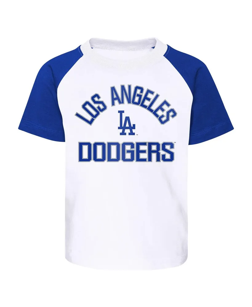 Little Boys and Girls Los Angeles Dodgers White, Heather Gray Groundout Baller Raglan T-shirt Shorts Set