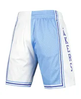 Men's Mitchell & Ness Powder Blue and White Los Angeles Lakers Hardwood Classics 1996 Split Swingman Shorts