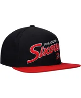 Men's Mitchell & Ness Black, Red Philadelphia 76ers Team Script 2.0 Fitted Hat