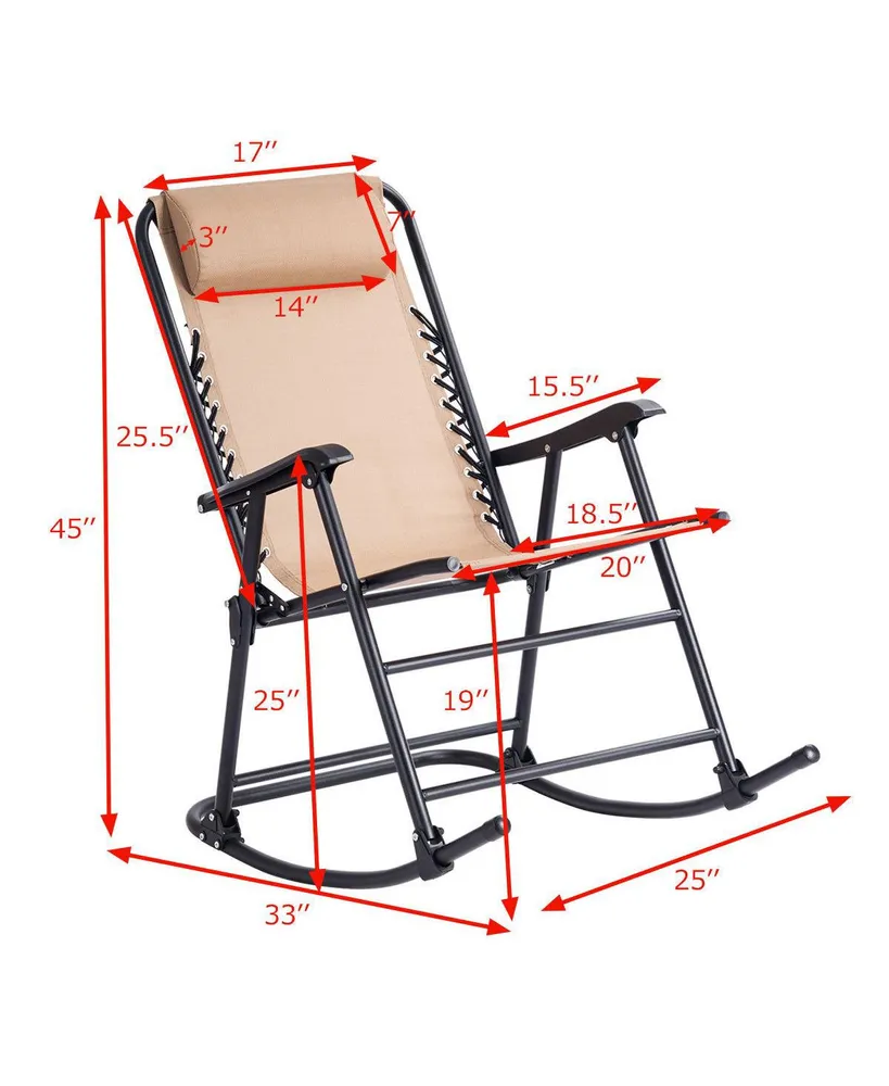 Folding Zero Gravity Rocking Chair Rocker Porch Outdoor Patio Headrest