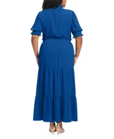 London Times Plus Size Smocked Tiered Maxi Dress